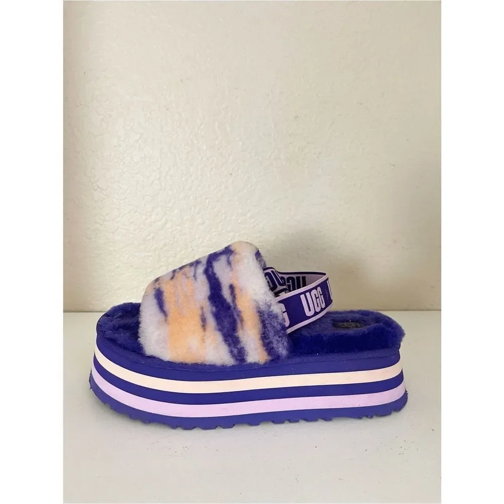 UGG Disco Marble Slide in the Violet Night pink Tie-Dye Fluff Platform Slide 9